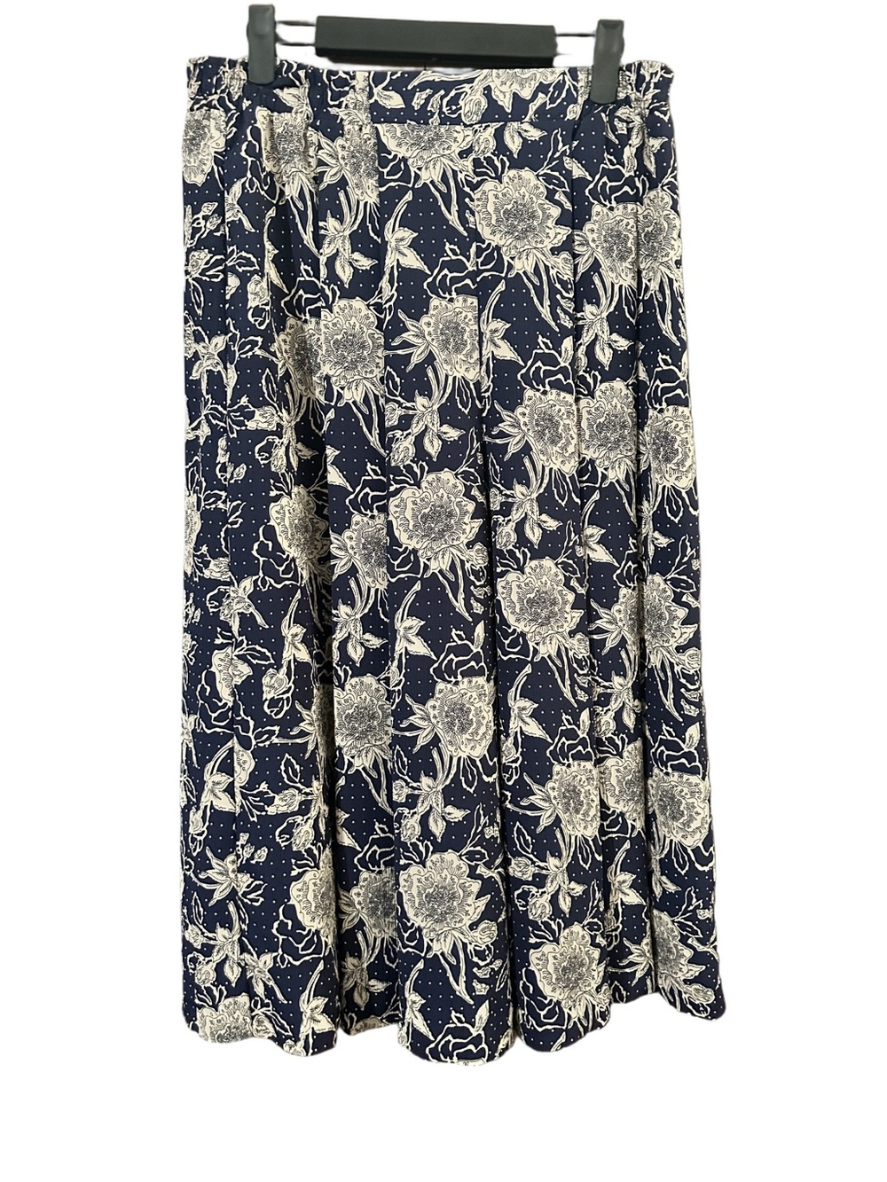 TanJay Navy Tan Beige Floral Elastic Waist Palazzo Cropped Pants Size Medium